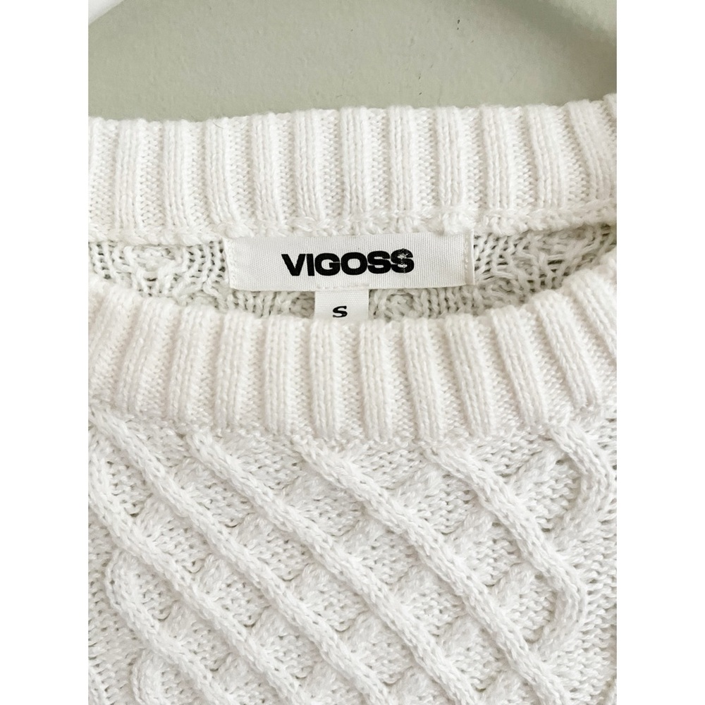 Vigoss white cable knit crew neck sweater NWT S - Picture 7 of 10